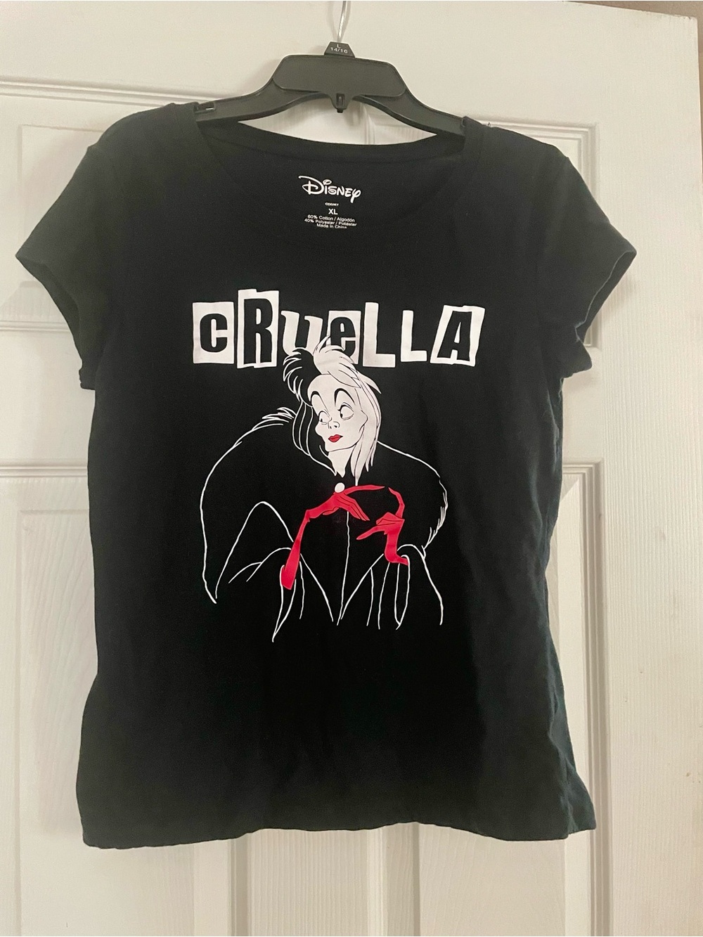 Disney Black Cruella Graphic Tee with Red Accents